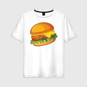 Женская футболка хлопок Oversize с принтом My Burger в Санкт-Петербурге, 100% хлопок | свободный крой, круглый ворот, спущенный рукав, длина до линии бедер
 | cheeseburger | бургер | вредная еда | гамбургер | иллюстрация
