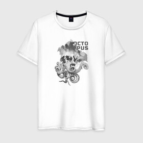 Мужская футболка хлопок с принтом OCTOPUS SKULL в Санкт-Петербурге, 100% хлопок | прямой крой, круглый вырез горловины, длина до линии бедер, слегка спущенное плечо. | монстр | морской | осьминог | пират | скелет | тату | татуировка | череп | щупальцы