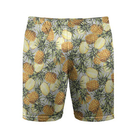 Мужские шорты спортивные с принтом ананасы в Санкт-Петербурге,  |  | ананас | бесшовный | в разрезе | много ананасов | половинка ананаса | сочный