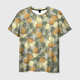 Мужская футболка 3D с принтом ананасы в Санкт-Петербурге, 100% полиэфир | прямой крой, круглый вырез горловины, длина до линии бедер | ананас | бесшовный | в разрезе | много ананасов | половинка ананаса | сочный