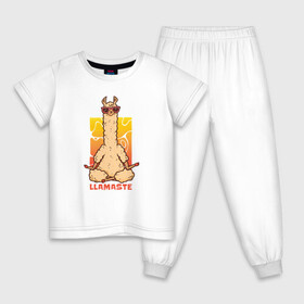 Детская пижама хлопок с принтом Медитирующая Лама | Namaste в Санкт-Петербурге, 100% хлопок |  брюки и футболка прямого кроя, без карманов, на брюках мягкая резинка на поясе и по низу штанин
 | Тематика изображения на принте: art | bhuddism | illustration | llama | llamaste | meditation | nerd | yoga | zen | арт с ламой | буддизм | верблюдовые | дзен | животные | иллюстрация | йога | ллама | медитация | милая лама | намасте | нерд | принты с ламой