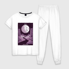Женская пижама хлопок с принтом Карты ТАРО | Пейзаж с луной в Санкт-Петербурге, 100% хлопок | брюки и футболка прямого кроя, без карманов, на брюках мягкая резинка на поясе и по низу штанин | Тематика изображения на принте: 17 век | esoteric | moon | moonlight | moonshine | night | tarot card | башни | гадание | живая луна | замок | затмение | звёздная ночь | звёздное небо | звёзды | карта таро | кристаллы | луна | лунный свет | пейзаж | полумесяц