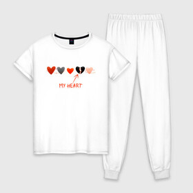 Женская пижама хлопок с принтом Мое сердце в Санкт-Петербурге, 100% хлопок | брюки и футболка прямого кроя, без карманов, на брюках мягкая резинка на поясе и по низу штанин | my heart | разбитое сердце