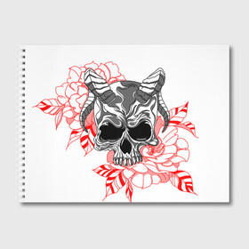 Альбом для рисования с принтом Череп с рогами в Санкт-Петербурге, 100% бумага
 | матовая бумага, плотность 200 мг. | рога | розы | сатана | цветы | череп | черепок