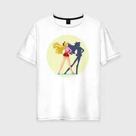 Женская футболка хлопок Oversize с принтом Сейлор Мун в Санкт-Петербурге, 100% хлопок | свободный крой, круглый ворот, спущенный рукав, длина до линии бедер
 | japan | воительница | волшебница | девушка | школьница
