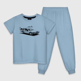 Детская пижама хлопок с принтом DeLorean в Санкт-Петербурге, 100% хлопок |  брюки и футболка прямого кроя, без карманов, на брюках мягкая резинка на поясе и по низу штанин
 | автомобиль | делориан | машина | парковка | черно белый