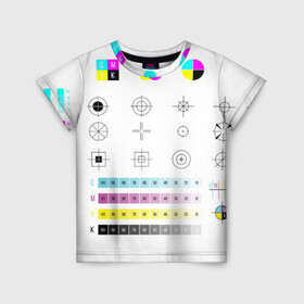 Детская футболка 3D с принтом CMYK в Санкт-Петербурге, 100% гипоаллергенный полиэфир | прямой крой, круглый вырез горловины, длина до линии бедер, чуть спущенное плечо, ткань немного тянется | rgb | печать | подарок дизайнеру | полиграфия | помехи | принтер | тест