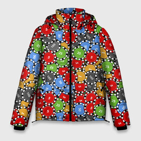 Мужская зимняя куртка 3D с принтом Фишки для Покера в Санкт-Петербурге, верх — 100% полиэстер; подкладка — 100% полиэстер; утеплитель — 100% полиэстер | длина ниже бедра, свободный силуэт Оверсайз. Есть воротник-стойка, отстегивающийся капюшон и ветрозащитная планка. 

Боковые карманы с листочкой на кнопках и внутренний карман на молнии. | 777 | cards | casino | chips | flash | fortune | game | joker | luck | omaha | poker | roulette | straight | texas holdem | tournament | азарт | джокер | игра | казино | карты | омаха | покер | рулетка | стрит | техасский холдэм | турнир | удача | фишки |