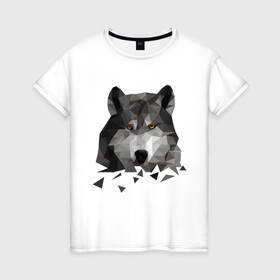Женская футболка хлопок с принтом Полигональный Волк в Санкт-Петербурге, 100% хлопок | прямой крой, круглый вырез горловины, длина до линии бедер, слегка спущенное плечо | волк | дикий | животные | зверь | одинокий | полигональный