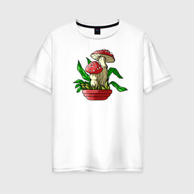 Женская футболка хлопок Oversize с принтом Мой гриб в Санкт-Петербурге, 100% хлопок | свободный крой, круглый ворот, спущенный рукав, длина до линии бедер
 | art | горшок | гриб | иллюстрация | мухомор