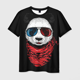 Мужская футболка 3D с принтом Панда в очках в Санкт-Петербурге, 100% полиэфир | прямой крой, круглый вырез горловины, длина до линии бедер | животное | зверь | очки | панда | пандочка