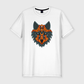 Мужская футболка хлопок Slim с принтом Волк орнамент в Санкт-Петербурге, 92% хлопок, 8% лайкра | приталенный силуэт, круглый вырез ворота, длина до линии бедра, короткий рукав | lone | predator | wolf | волк | волки | животное | орнамент | хищник