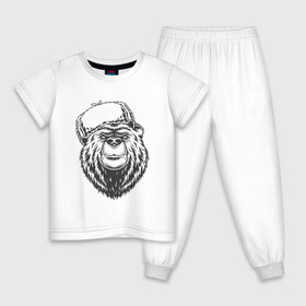 Детская пижама хлопок с принтом Потапыч в Санкт-Петербурге, 100% хлопок |  брюки и футболка прямого кроя, без карманов, на брюках мягкая резинка на поясе и по низу штанин
 | bear | звери | иллюстрация | медведь | потапыч | шапка
