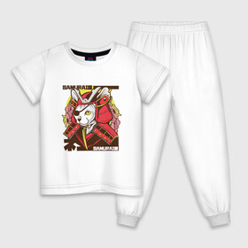 Детская пижама хлопок с принтом Японский кот самурай в Санкт-Петербурге, 100% хлопок |  брюки и футболка прямого кроя, без карманов, на брюках мягкая резинка на поясе и по низу штанин
 | Тематика изображения на принте: art | cat | cyberpunk samurai | ninja | oni | ronin | samurai | shogun | yakuza | арт | воин | воитель | киберпанк самурай | кошка | мерч | прикол | путь воина | путь война | ронин | сёгун | сепукку | токио | харакири | черный самурай