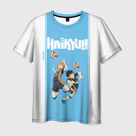 Мужская футболка 3D с принтом Хината и Кагеяма Haikyuu!! в Санкт-Петербурге, 100% полиэфир | прямой крой, круглый вырез горловины, длина до линии бедер | anime | haikyu | haikyuu | karasuno | manga | аниме | волейбол | волейбольный клуб | вороны | карасуно | король площадки | манга | ниндзя шоё | синяя | старшая школа | тобио кагеяма | хаику | хаикую | шоё хината