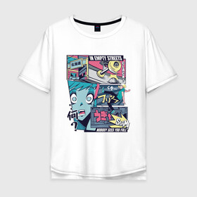 Мужская футболка хлопок Oversize с принтом Vaporwave Anime Skater Boy в Санкт-Петербурге, 100% хлопок | свободный крой, круглый ворот, “спинка” длиннее передней части | anime fan | art | fail | japan | japanese | manga character | tokyo | анимация | анимешник | арт | арты | комикс | комиксы | манга | отрисовка | паровая волна | пародия | персонаж аниме | рисунок в стиле аниме | скейтер | токио