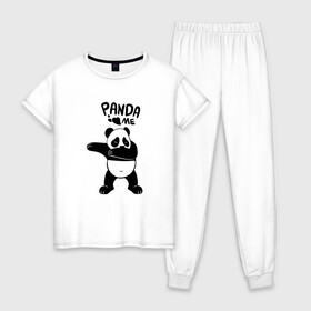 Женская пижама хлопок с принтом Панда даббинг в Санкт-Петербурге, 100% хлопок | брюки и футболка прямого кроя, без карманов, на брюках мягкая резинка на поясе и по низу штанин | dabbing | panda | даб | даббинг | дэб | животное | медведи | медведь | панда | панды