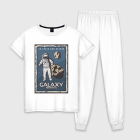 Женская пижама хлопок с принтом Galaxy Research Art в Санкт-Петербурге, 100% хлопок | брюки и футболка прямого кроя, без карманов, на брюках мягкая резинка на поясе и по низу штанин | art | астероид | астронавт | галактика | иллюстрация