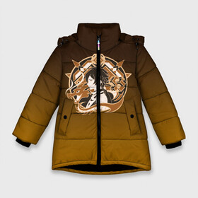 Зимняя куртка для девочек 3D с принтом Genshin Impact - Zhongli в Санкт-Петербурге, ткань верха — 100% полиэстер; подклад — 100% полиэстер, утеплитель — 100% полиэстер. | длина ниже бедра, удлиненная спинка, воротник стойка и отстегивающийся капюшон. Есть боковые карманы с листочкой на кнопках, утяжки по низу изделия и внутренний карман на молнии. 

Предусмотрены светоотражающий принт на спинке, радужный светоотражающий элемент на пуллере молнии и на резинке для утяжки. | anime | game | gamer | genshin | genshin impact | genshin zhongli | impact | zhongli | аниме | архонт | геншин | геншин дед | геншин джун ли | геншин импакт | гео | гео архонт | дед | джон ли | джун ли | джунли | импакт | ли юэ | 
