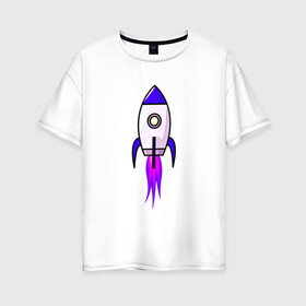 Женская футболка хлопок Oversize с принтом HYPER ROCKET в Санкт-Петербурге, 100% хлопок | свободный крой, круглый ворот, спущенный рукав, длина до линии бедер
 | гипер | пламя | полет | ракета | фиолетовый