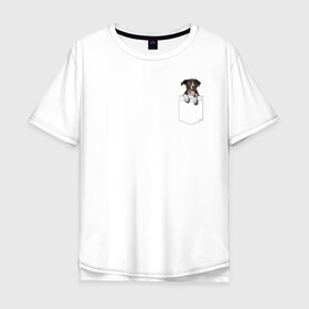 Мужская футболка хлопок Oversize с принтом PocketPuppy#2 в Санкт-Петербурге, 100% хлопок | свободный крой, круглый ворот, “спинка” длиннее передней части | cute | dog | puppy | карман | милый | мопс | собака | щенок