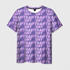 Мужская футболка 3D с принтом Трехмерный Trap Day в Санкт-Петербурге, 100% полиэфир | прямой крой, круглый вырез горловины, длина до линии бедер | день | надпись | рэп | трехмерный | трэп | фиолетовый