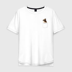 Мужская футболка хлопок Oversize с принтом PocketPuppy#3 в Санкт-Петербурге, 100% хлопок | свободный крой, круглый ворот, “спинка” длиннее передней части | cute | dog | puppy | карман | милый | мопс | собака | щенок
