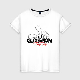 Женская футболка хлопок с принтом Guggimon Rabbit в Санкт-Петербурге, 100% хлопок | прямой крой, круглый вырез горловины, длина до линии бедер, слегка спущенное плечо | guggimon | superplastic | иллюстрация | кролик | логотип