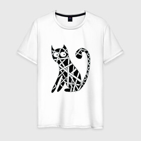 Мужская футболка хлопок с принтом Черно-белый конт зендудлинг в Санкт-Петербурге, 100% хлопок | прямой крой, круглый вырез горловины, длина до линии бедер, слегка спущенное плечо. | Тематика изображения на принте: абстрактный кот | дудл | зендудлинг | зентангл | кот | кошка | черная кошка | черный кот