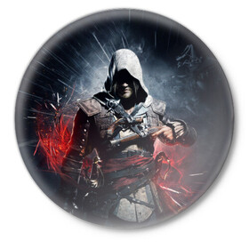 Значок с принтом Assassins Creed 4 Black Flag в Санкт-Петербурге,  металл | круглая форма, металлическая застежка в виде булавки | black flag | игра | кенуэй | черный флаг | эдвард
