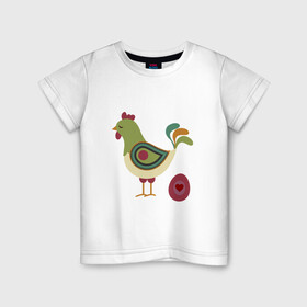 Детская футболка хлопок с принтом Птица с яйцом и сердцем  в Санкт-Петербурге, 100% хлопок | круглый вырез горловины, полуприлегающий силуэт, длина до линии бедер | аннотация | животных | картинки | курица | популярные | птица | сердце | яйцо