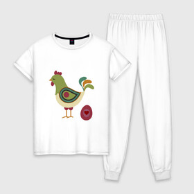 Женская пижама хлопок с принтом Птица с яйцом и сердцем  в Санкт-Петербурге, 100% хлопок | брюки и футболка прямого кроя, без карманов, на брюках мягкая резинка на поясе и по низу штанин | аннотация | животных | картинки | курица | популярные | птица | сердце | яйцо