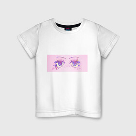 Детская футболка хлопок с принтом Аниме глазки в Санкт-Петербурге, 100% хлопок | круглый вырез горловины, полуприлегающий силуэт, длина до линии бедер | kawaii | блестки | макияж | милота | розовый