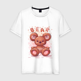 Мужская футболка хлопок с принтом Медвежонок Bear в Санкт-Петербурге, 100% хлопок | прямой крой, круглый вырез горловины, длина до линии бедер, слегка спущенное плечо. | bear | grizzly | kuma | гриззли | гризли | грозный | крутой | медведь | медвежонок | мишка