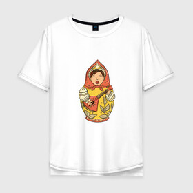 Мужская футболка хлопок Oversize с принтом Матрешка в Санкт-Петербурге, 100% хлопок | свободный крой, круглый ворот, “спинка” длиннее передней части | балалайка | матрёшка | музыка | русский | русский рок | фолк
