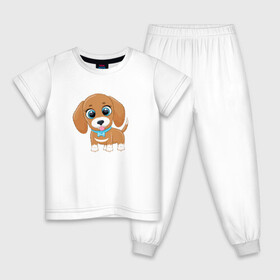 Детская пижама хлопок с принтом Собачка с бантиком в Санкт-Петербурге, 100% хлопок |  брюки и футболка прямого кроя, без карманов, на брюках мягкая резинка на поясе и по низу штанин
 | Тематика изображения на принте: cute | dog | woof | гав | забавный | пес | смешной | собака | щенок