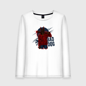 Женский лонгслив хлопок с принтом Собака доберман Bad dog в Санкт-Петербурге, 100% хлопок |  | cute | dog | woof | гав | доберман | забавный | пес | смешной | собака | щенок