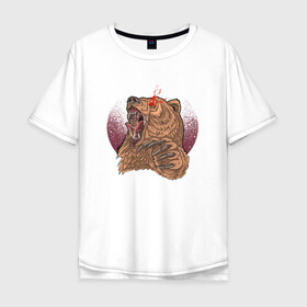 Мужская футболка хлопок Oversize с принтом Злой медведь в Санкт-Петербурге, 100% хлопок | свободный крой, круглый ворот, “спинка” длиннее передней части | bear | grizzly | kuma | гриззли | гризли | грозный | крутой | медведь | медвежонок | мишка