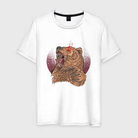 Мужская футболка хлопок с принтом Злой медведь в Санкт-Петербурге, 100% хлопок | прямой крой, круглый вырез горловины, длина до линии бедер, слегка спущенное плечо. | bear | grizzly | kuma | гриззли | гризли | грозный | крутой | медведь | медвежонок | мишка