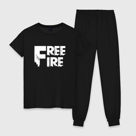 Женская пижама хлопок с принтом FREEFIRE FF WHITE LOGO (Z) в Санкт-Петербурге, 100% хлопок | брюки и футболка прямого кроя, без карманов, на брюках мягкая резинка на поясе и по низу штанин | Тематика изображения на принте: 111dots studio | battlegrounds | free fire | freefire | game | garena | garena free fire | гарена | игра | игры | киберспорт | королевская битва | мобильная игра | онлайн игра | пабг | фри фаер | фрифаер | экшн