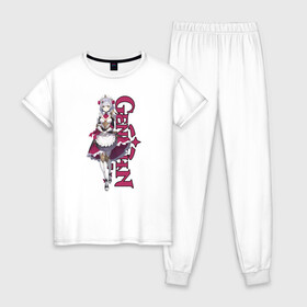 Женская пижама хлопок с принтом GENSHIN IMPACT (Noelle) в Санкт-Петербурге, 100% хлопок | брюки и футболка прямого кроя, без карманов, на брюках мягкая резинка на поясе и по низу штанин | anime | game | genshin | genshin impact | impact | noelle | аниме | игра | ноэлль