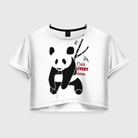 Женская футболка Crop-top 3D с принтом Панда и сон в Санкт-Петербурге, 100% полиэстер | круглая горловина, длина футболки до линии талии, рукава с отворотами | Тематика изображения на принте: животные | звери | лень | медведь | отдых | панда | природа | сон | усталость