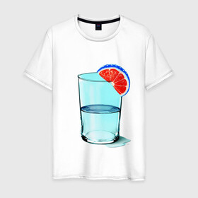 Мужская футболка хлопок с принтом Долька в Санкт-Петербурге, 100% хлопок | прямой крой, круглый вырез горловины, длина до линии бедер, слегка спущенное плечо. | апельсин | вода | долька | коктейль | стакан