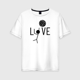 Женская футболка хлопок Oversize с принтом LOVE VOLLEYBALL в Санкт-Петербурге, 100% хлопок | свободный крой, круглый ворот, спущенный рукав, длина до линии бедер
 | anime | haikyu | haikyuu | karasuno | manga | аниме | волейбол | волейбольный клуб | игрок | карасуно | люблю | манга | мяч | силуэт | старшая школа | схематично | хаику | хаикую | человечек | черный