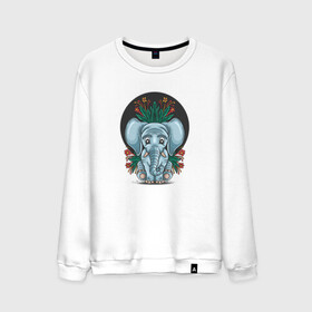 Мужской свитшот хлопок с принтом Слон и цветы в Санкт-Петербурге, 100% хлопок |  | cute | elephant | животное | милый | слон | слоненок | слоник | цветы