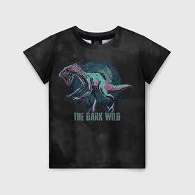 Детская футболка 3D с принтом The dark wild в Санкт-Петербурге, 100% гипоаллергенный полиэфир | прямой крой, круглый вырез горловины, длина до линии бедер, чуть спущенное плечо, ткань немного тянется | арт | графика | динозавр | животные | звери | ночь | тьма | ужасы | юрский период