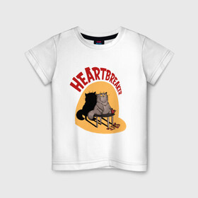 Детская футболка хлопок с принтом Хартбрейкер в Санкт-Петербурге, 100% хлопок | круглый вырез горловины, полуприлегающий силуэт, длина до линии бедер | bird born | birdborn | heart | ирония | кот | котики | коты | любовь | сердечки | сердце | юмор