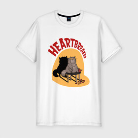 Мужская футболка хлопок Slim с принтом Хартбрейкер в Санкт-Петербурге, 92% хлопок, 8% лайкра | приталенный силуэт, круглый вырез ворота, длина до линии бедра, короткий рукав | bird born | birdborn | heart | ирония | кот | котики | коты | любовь | сердечки | сердце | юмор