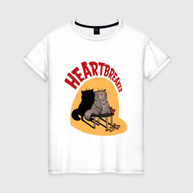 Женская футболка хлопок с принтом Хартбрейкер в Санкт-Петербурге, 100% хлопок | прямой крой, круглый вырез горловины, длина до линии бедер, слегка спущенное плечо | bird born | birdborn | heart | ирония | кот | котики | коты | любовь | сердечки | сердце | юмор