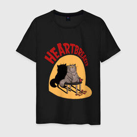 Мужская футболка хлопок с принтом Хартбрейкер в Санкт-Петербурге, 100% хлопок | прямой крой, круглый вырез горловины, длина до линии бедер, слегка спущенное плечо. | bird born | birdborn | heart | ирония | кот | котики | коты | любовь | сердечки | сердце | юмор
